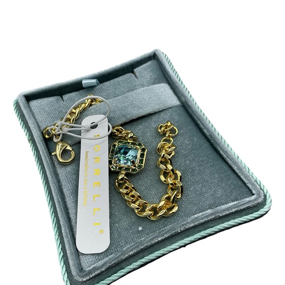 Sorrelli Jewelry - Sorrelli Gold Tone Blue Green Crystal Curb Chain Bracelet BFS88GDC